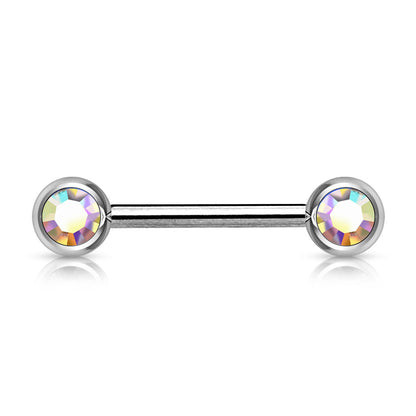 Surgical Steel Nipple Barbell with Front Facing CZ External Thread