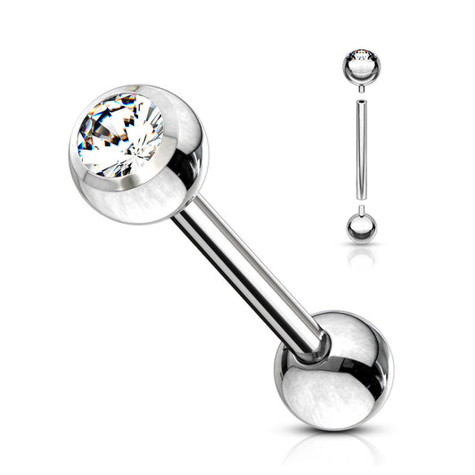 Surgical Steel Barbell with One Internally Threaded CZ Bezel End