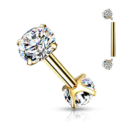 Surgical Steel 16G Barbell with Internally Threaded CZ Prong Ends