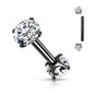 Surgical Steel 16G Barbell with Internally Threaded CZ Prong Ends