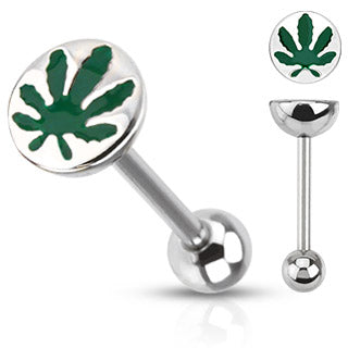 Pot Leaf Surgical Steel Tongue External Threaded Barbell