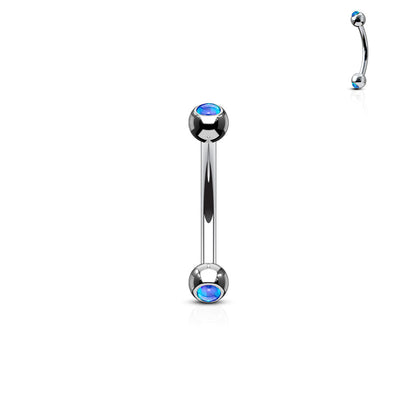Surgical Steel Curved Barbell with Opal Bezel Set Externally Threaded Ends
