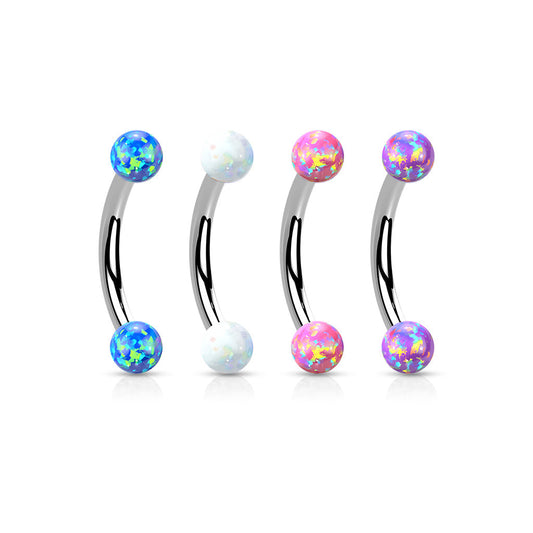 Surgical Steel Internally Threaded Curved Barbell with Opal Ball Ends
