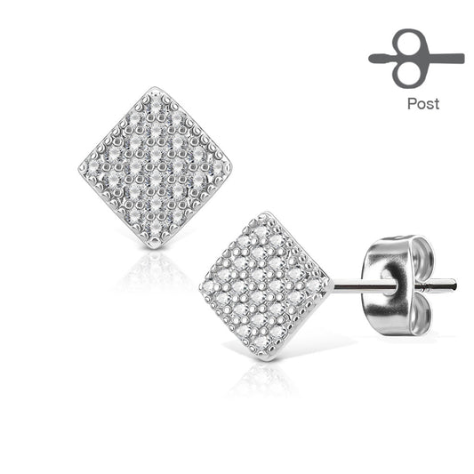Micro CZ Paved Square Surgical Steel Earrings