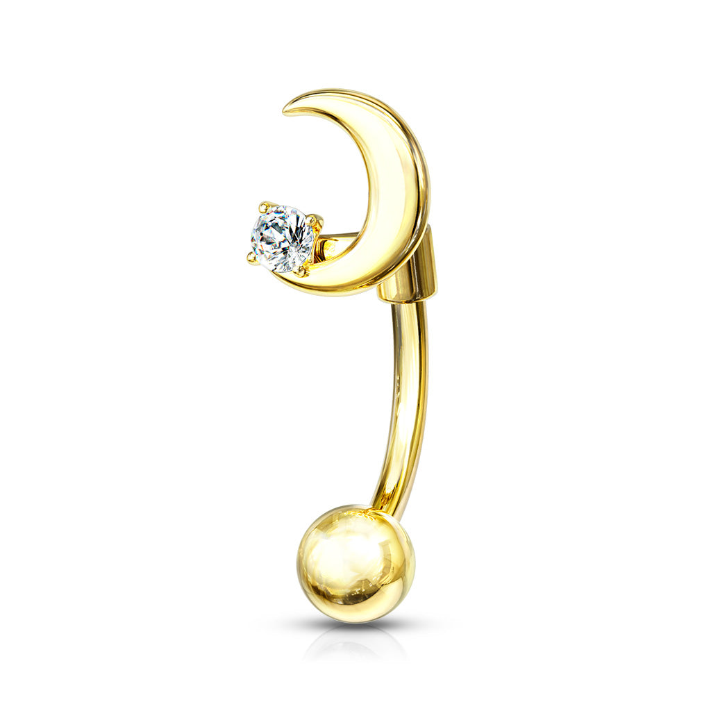 Surgical Steel Crescent Moon with Crystal Star Curved Barbell External Thread