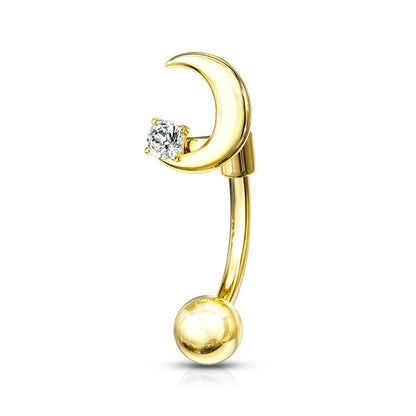 Surgical Steel Crescent Moon with Crystal Star Curved Barbell External Thread