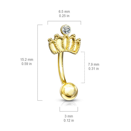 Surgical Steel Curved Barbell with Crown Crystal Feature External Thread