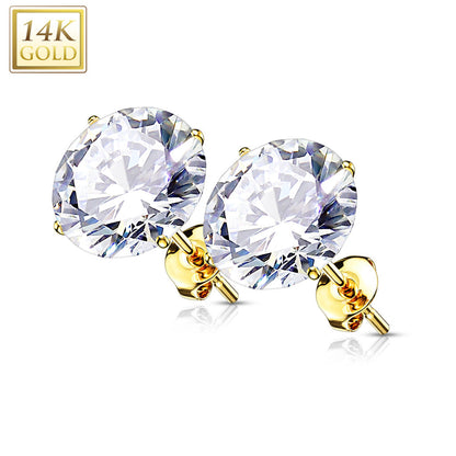 14K Gold Earrings with Round Prong Set CZ