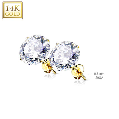 14K Gold Earrings with Round Prong Set CZ