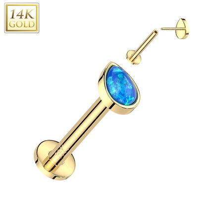14K Gold Threadless Labret Combo with Pear Opal Top
