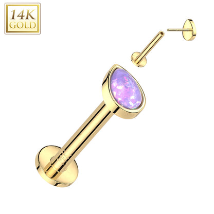 14K Gold Threadless Labret Combo with Pear Opal Top