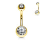 Gold Plated over Surgical Steel Double Jewel Belly Ring External Thread