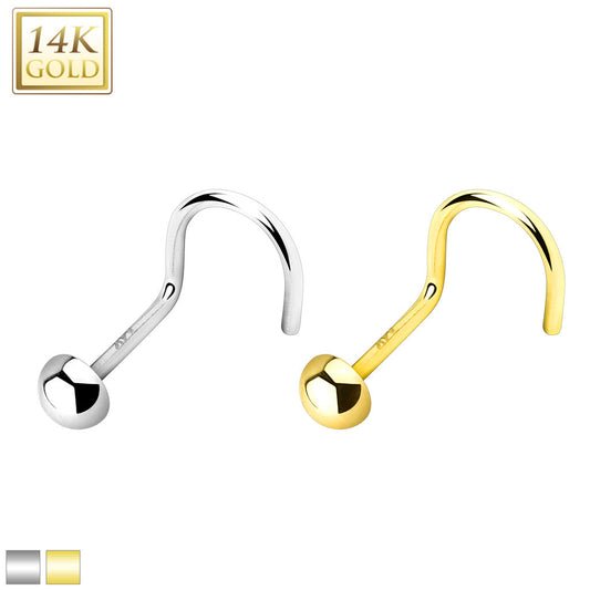 14K Gold L Bend Nostril Stud with 2mm Dome