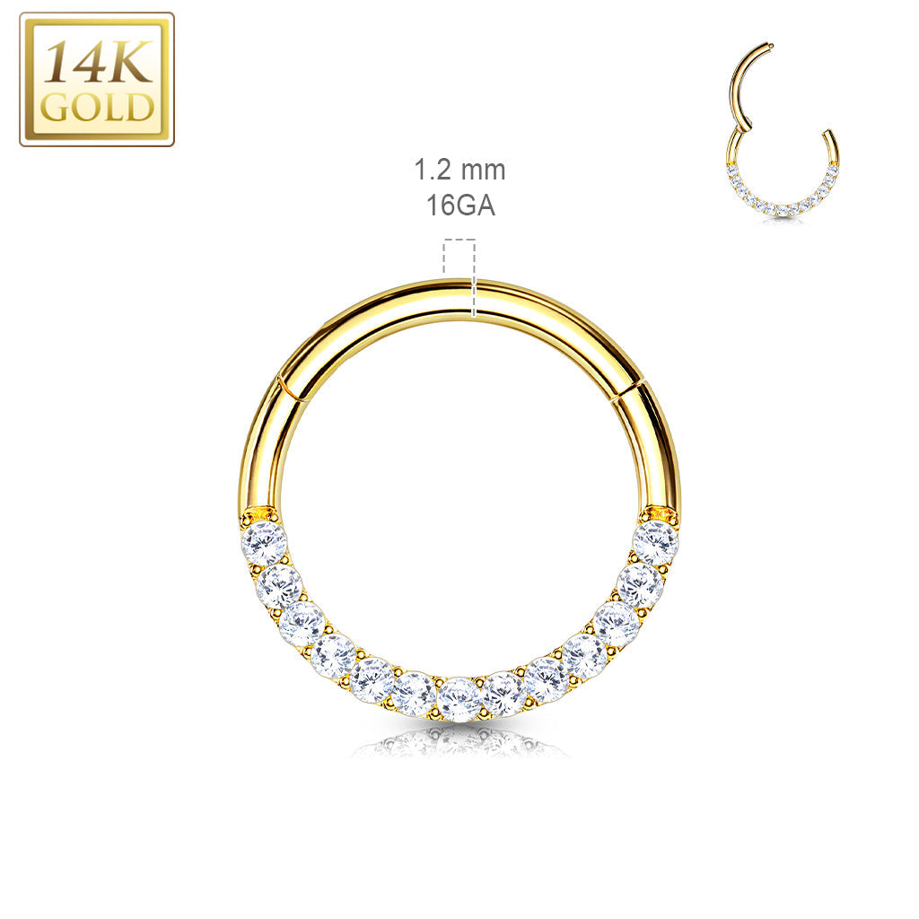 14K Gold CZ Lined Front Facing Hinged Ring