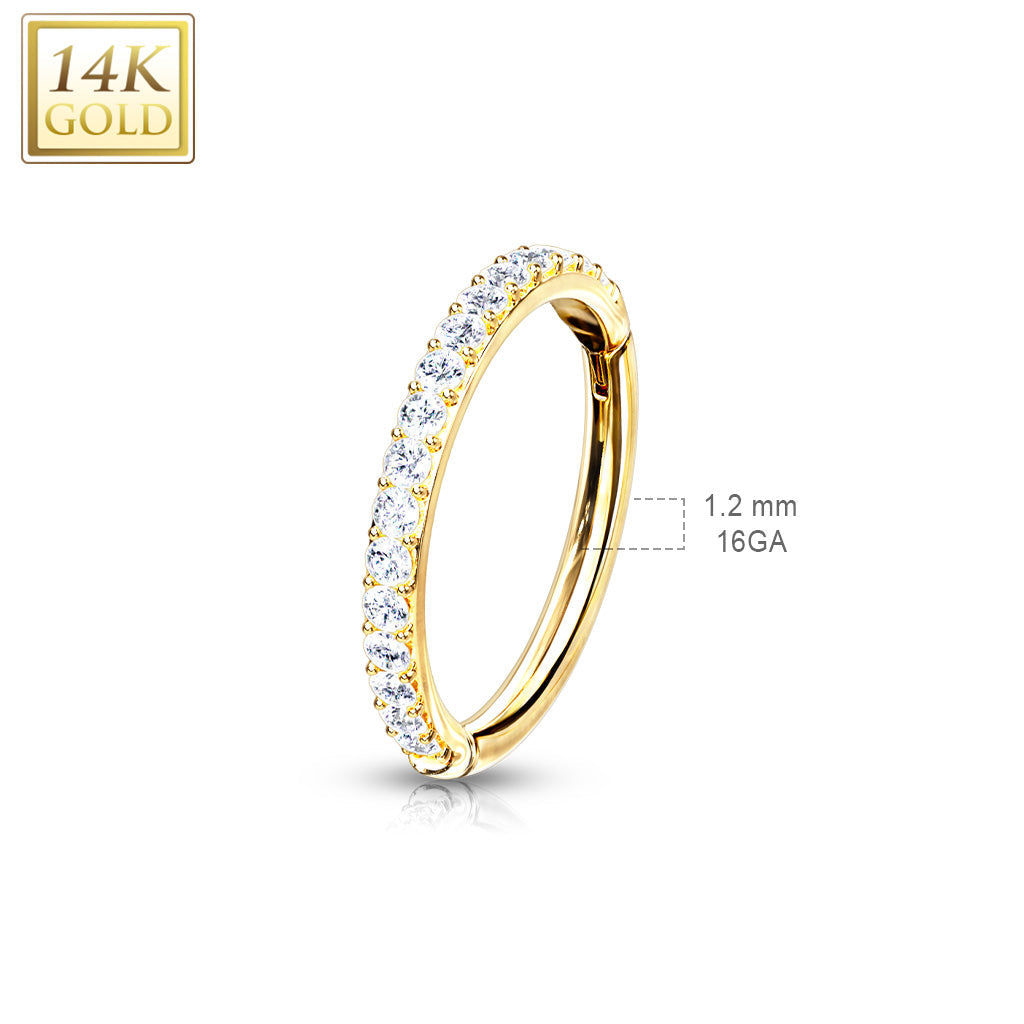 14K Gold Outer Paved Hinge Ring