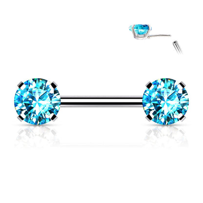Surgical Steel Threadless Nipple Bar with Prong CZ Ends