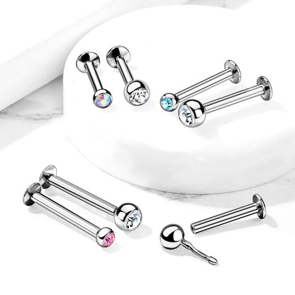 Threadless Surgical Steel Flat Back Labret Combo with Jeweled Ball Top