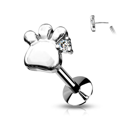 Surgical Steel Threadless CZ Set Paw Labret Combo