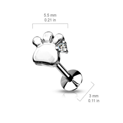 Surgical Steel Threadless CZ Set Paw Labret Combo