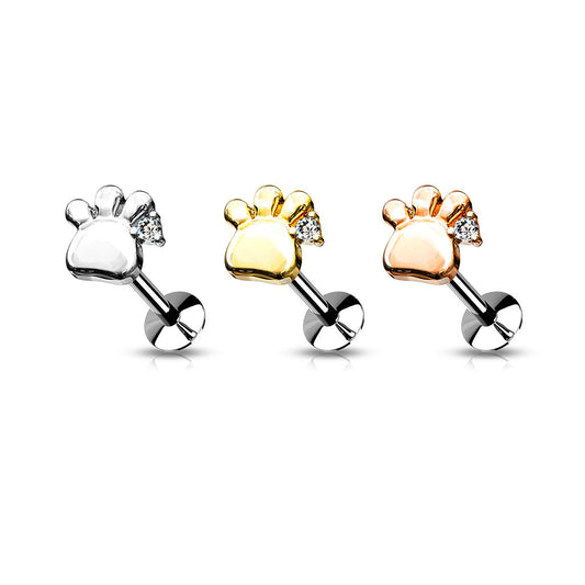 Surgical Steel Threadless CZ Set Paw Labret Combo