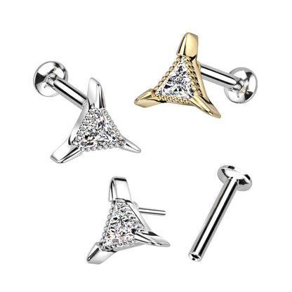 Surgical Steel Threadless CZ Triangle UFO Labret Combo