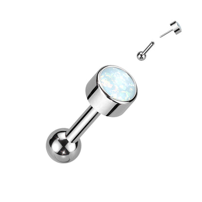 Threadless Titanium Cartilage Barbell with Premium Round Bezel Set Opal