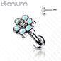 Threadless Pushpin Titanium Flat Back Labret Combo with CZ Flower Top