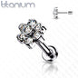 Threadless Pushpin Titanium Flat Back Labret Combo with CZ Flower Top