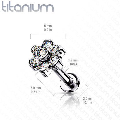 Threadless Pushpin Titanium Flat Back Labret Combo with CZ Flower Top