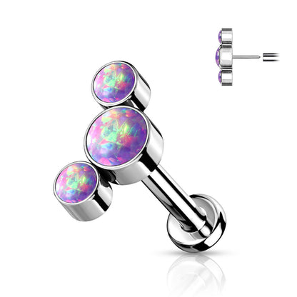 Threadless Titanium Flat Back Labret Combo with 3 Opal Curve Top