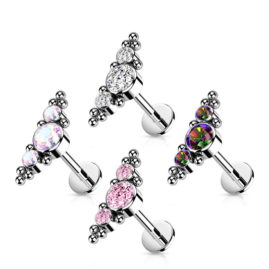Threadless Pushpin Titanium 3 CZ Bezels with Ball Clusters Labret Combo