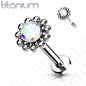 Threadless Pushpin Flower with CZ Centre Surrounded by Micro Balls Titanium Labret Combo