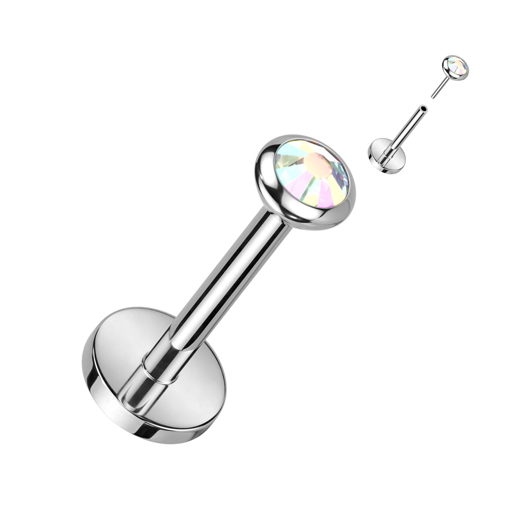 Threadless Titanium Bezel Set CZ Flat Back Labret Combo (Reg Base)