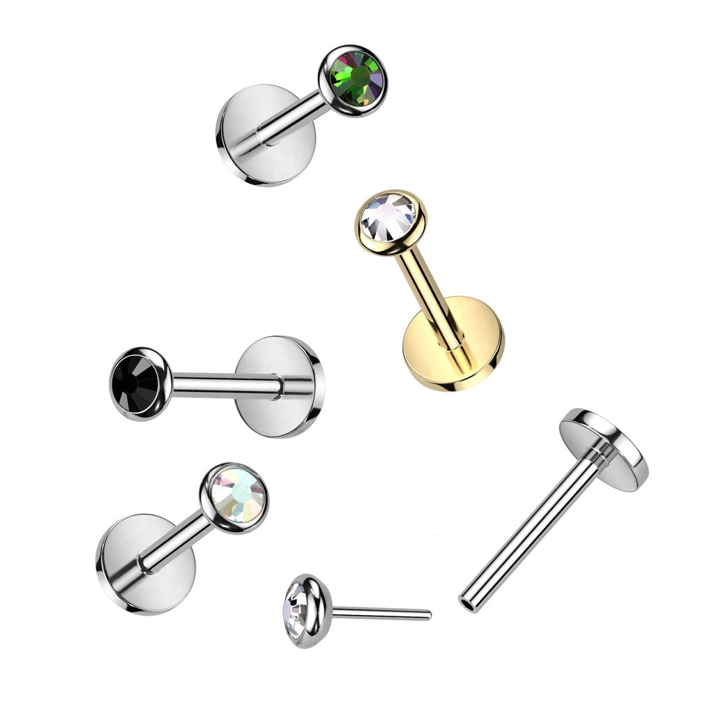 Threadless Titanium Bezel Set CZ Flat Back Labret Combo (Reg Base)