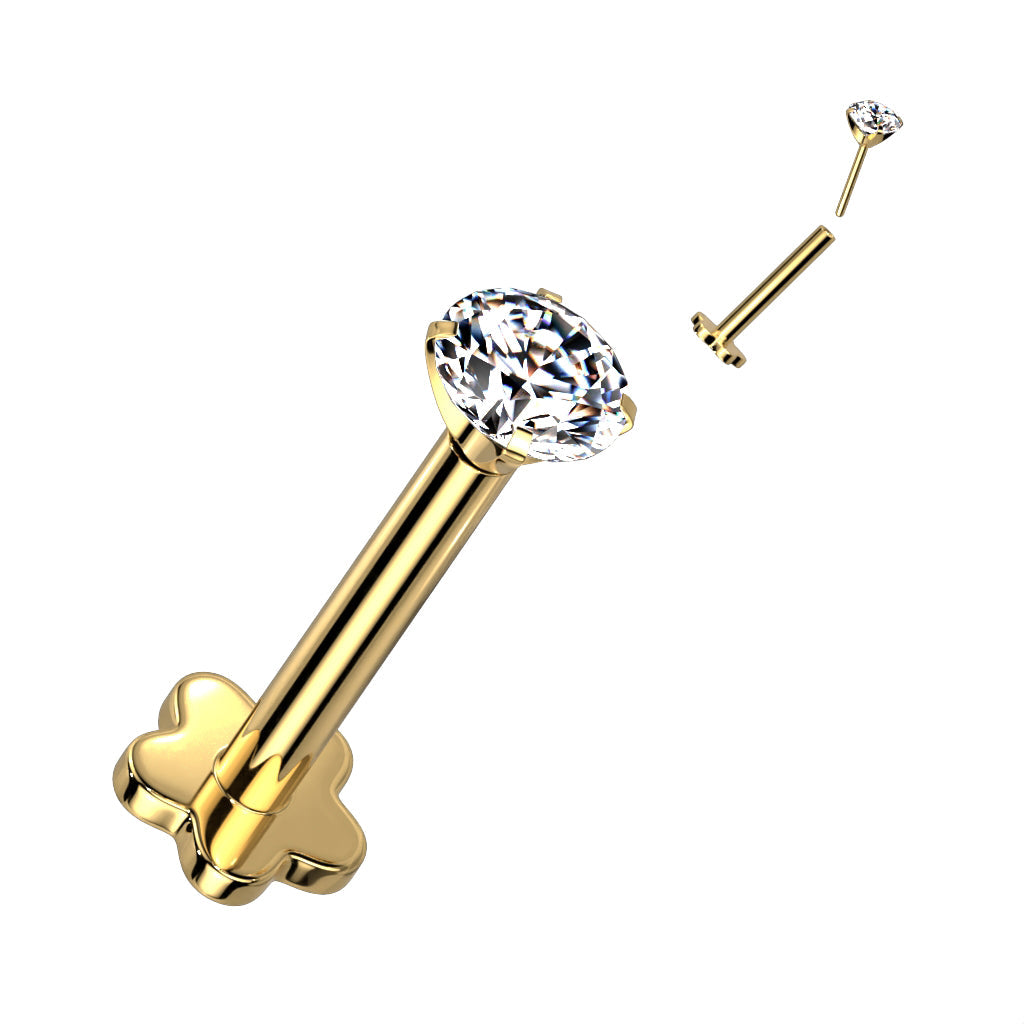 Titanium Threadless Labret Combo with 5 Petal Base and Prong Set CZ Top