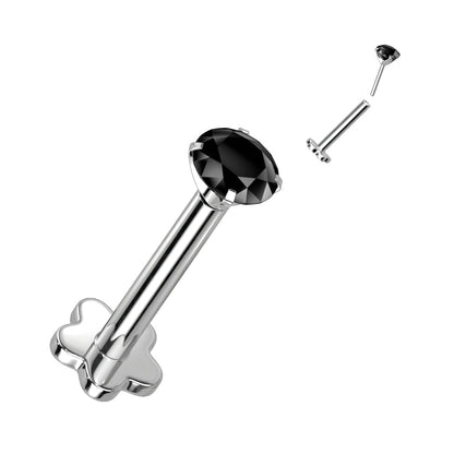 Titanium Threadless Labret Combo with 5 Petal Base and Prong Set CZ Top