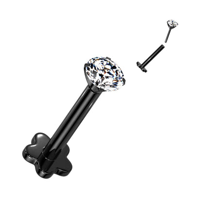 Titanium Threadless Labret Combo with 5 Petal Base and Prong Set CZ Top