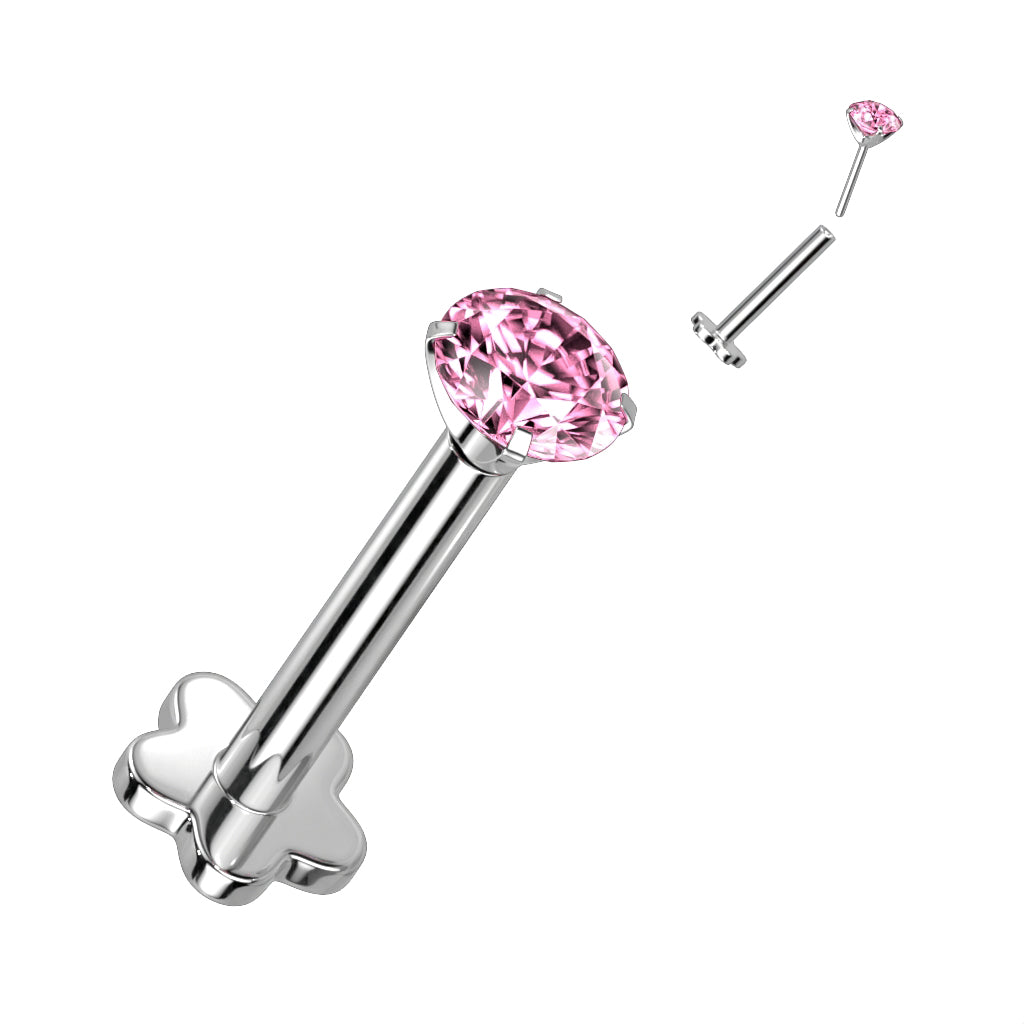 Titanium Threadless Labret Combo with 5 Petal Base and Prong Set CZ Top