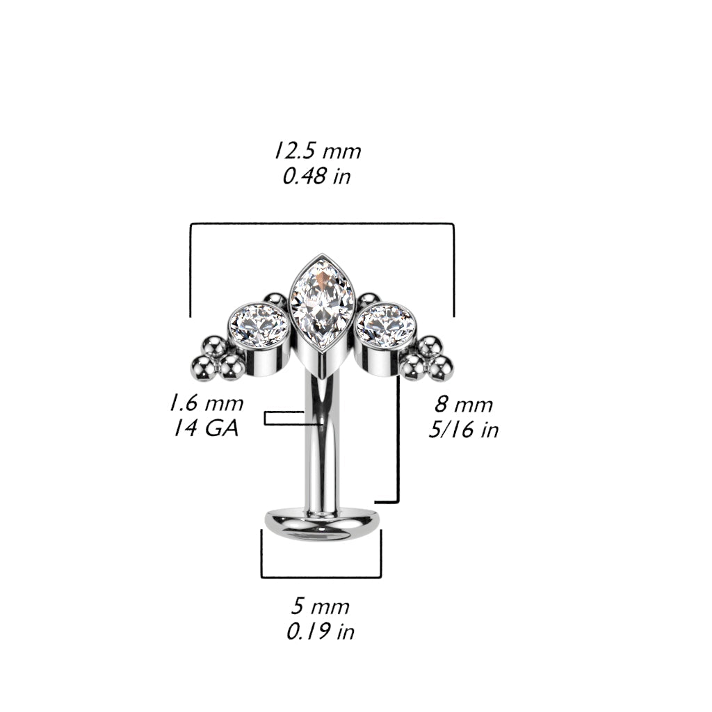 Titanium Threadless Floating Belly Ring with Marquise/CZ/Cluster Ball Top