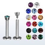 Surgical Steel Bezel Set Gem Internally Threaded Labret