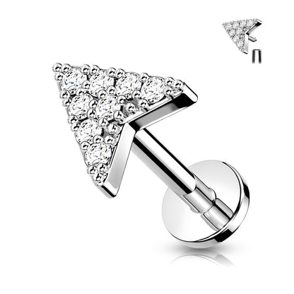 CZ Paved Chevron Arrow Internally Threaded Surgical Steel Labret