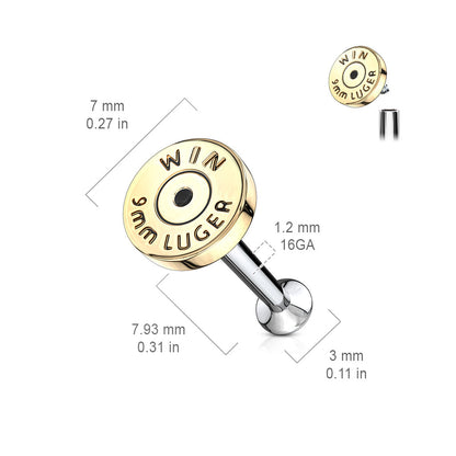 Bullet Back Casing Labret Surgical Steel Internal Thread