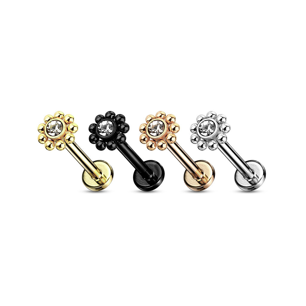Internal Threaded Surgical Steel Micro Cluster CZ Flower