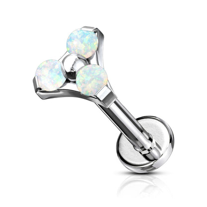 Opal Prong Trinity Triangle Internal Thread Surgical Steel Labret