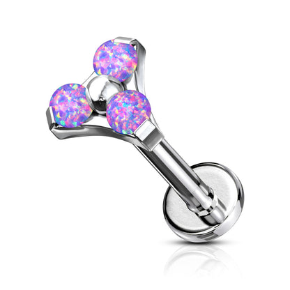 Opal Prong Trinity Triangle Internal Thread Surgical Steel Labret