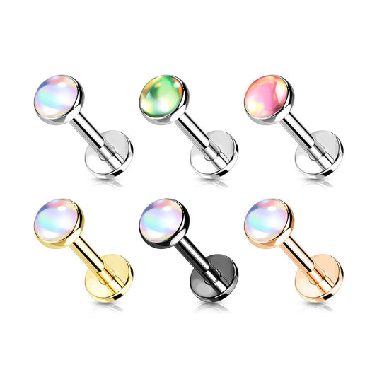 Iridescent Stone Top Surgical Steel Labret Internal Thread