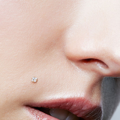 Threadless Bioflex Flat Back Labret Combo with Surgical Steel Prong Set Square CZ Push In Top