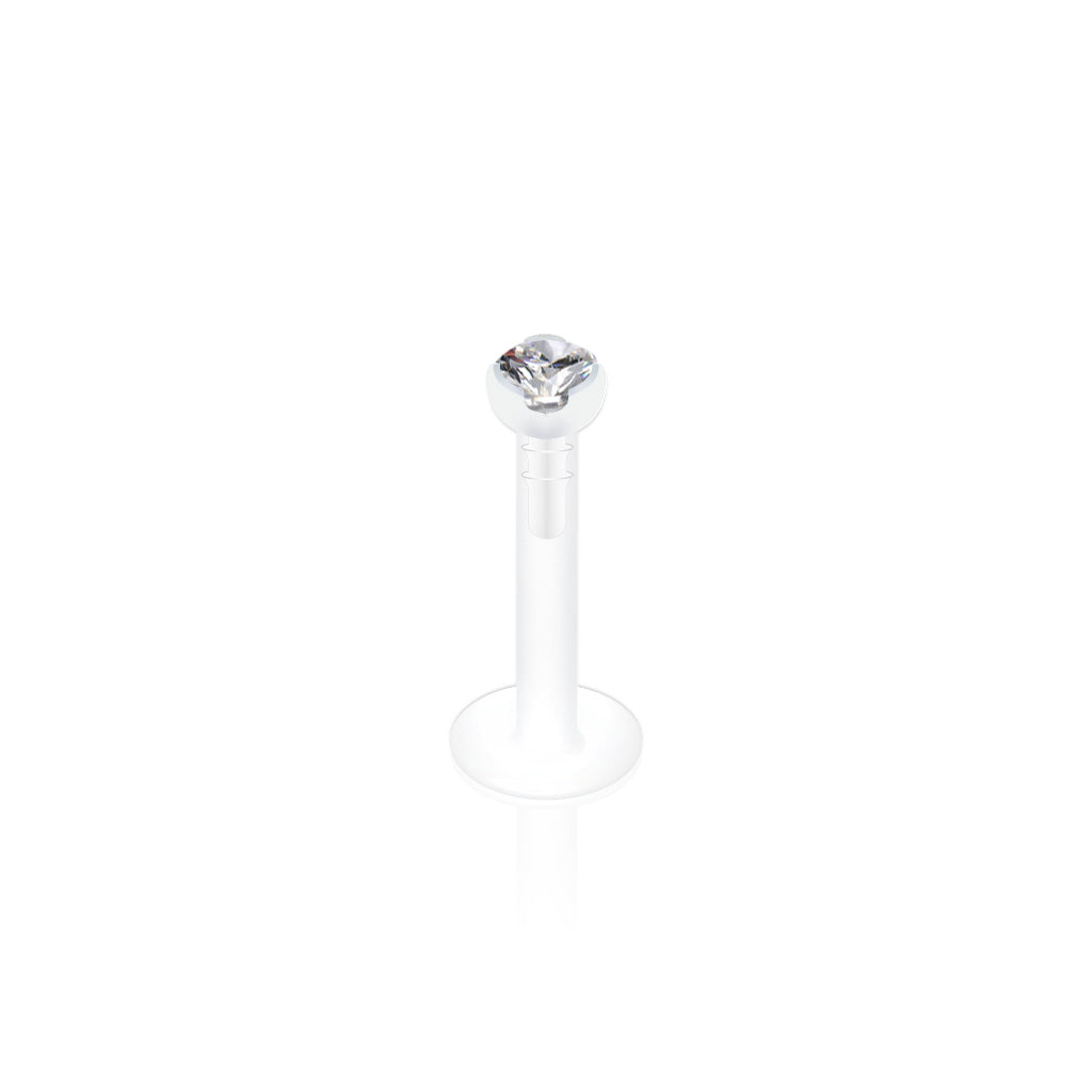 Threadless Bioflex 2mm Gem in Clear Prong all Bioflex Labret Combo