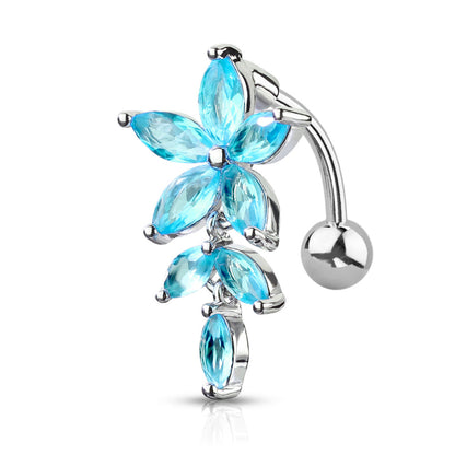 Belly Banana Surgical Steel Marquise CZ Flower & Vine Top Down External Thread