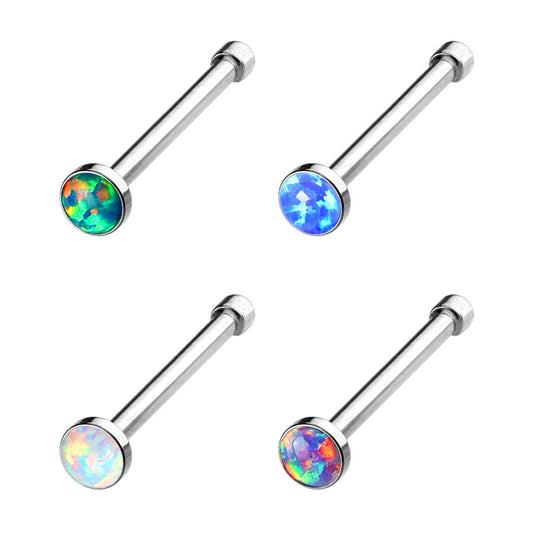 Surgical Steel Nostril Straight Stud (Nose Bone) with Opal Bezel